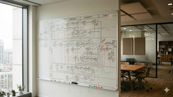 Whiteboard mit Customer-Journey-Flow für Software-Anwendungsfälle